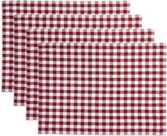 Solino Home Linen Placemats Set of 4, 14 x 19 Inch for Dining Table, Holiday and Everyday Table Decor - Gingham Check in Burgundy at Nordstrom, Size