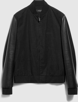 Gucci Fabric Bomber Jacket With Nappa Sleeves, Size 44 IT, Black, Ready-to-wear
