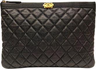 Chanel Boy Chanel Black Grained Calfskin Clutch Bag (Pre-Owned)