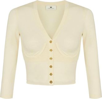 Elisabetta Franchi Gebreid vest in bustierstijl - Dames - Truien - Beige - Maat: L Zijde