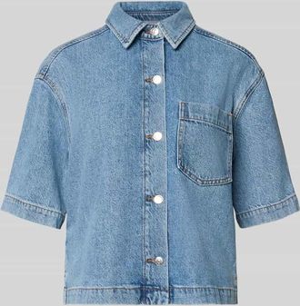 Marc O'Polo Regular Fit Jeansbluse aus Lyocell-Mix mit Leinen und Baumwoll-Anteil in Ocean Melange, Gr&ouml;&szlig;e XL