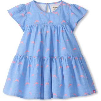 Hatley Kids Pink Dolphin Print Cotton Tiered Dress in French Blue at Nordstrom, Size 18-24M
