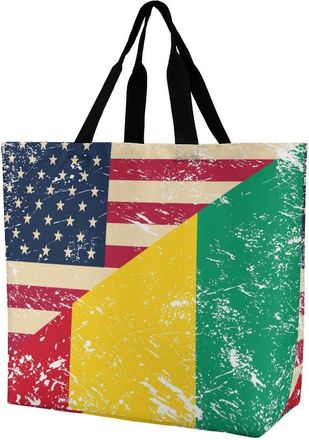 Generic U.S. And Guinea Vintage Flag Large Reusable Shopping Bag Lightweight Foldable Tote Bags Washable Shoulder Handbag