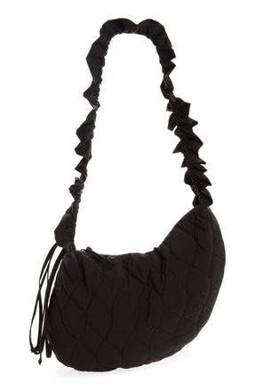 Damson Madder Embroidered Rose Ruched Kidney Bag in Black at Nordstrom