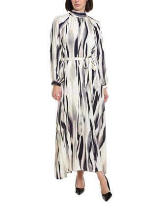Gracia Tie Belted Graphic Print Pleated Maxi Dress