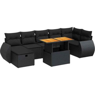 vidaXL Set Sof&aacute;s Jard&iacute;n Y Cojines 5 Pzas Rat&aacute;n Sint&eacute;tico Acacia Negro