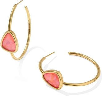 Kendra Scott Womens Margot Vintage Gold Hoop Earrings In Pink Coral Iridescent Abalone