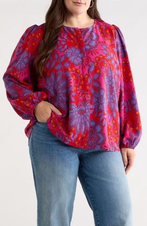 Sugarlips Darret Floral Marwa Button-Up Shirt in Fuchsia-Multi at Nordstrom, Size 2X
