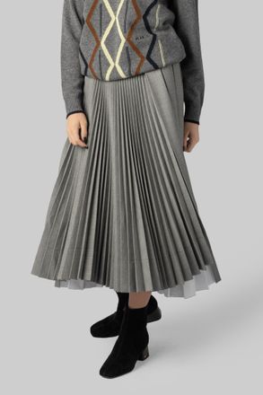 Plan C Pleated Midi Skirt In Black Melange