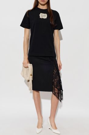 Alexander McQueen T-shirt With Lace Applique, Womens, Black