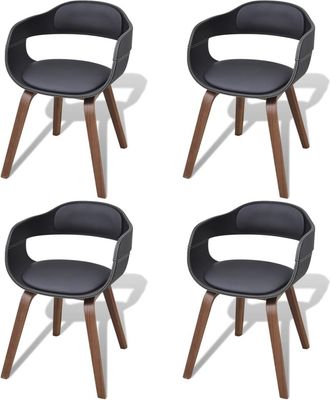 vidaXL Sillas De Comedor 4 Uds Madera Curvada Cuero Sint&eacute;tico Negro Vidaxl