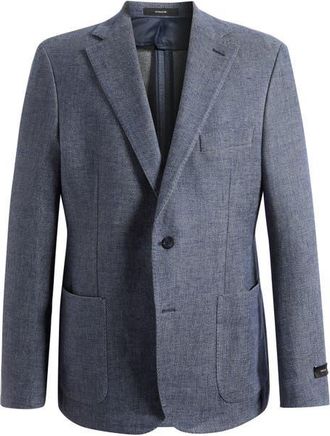 Vince Icon Relaxed Fit Blue M&eacute;lange Cotton & Linen Sport Coat in Denim at Nordstrom, Size 38 Regular