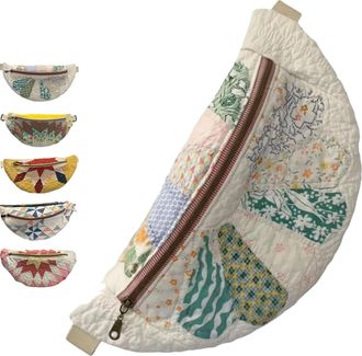 Generic Vintage-Inspired Patchwork Quilted Sling Bag, Handmade Quilted Bohemian Shoulder Satchel With Adjustable Strap, Lightweight Curved Design (E)