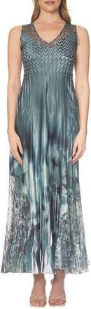 Komarov Lace-Up Back Maxi Cocktail Dress in Shibori Sage at Nordstrom Rack, Size Large