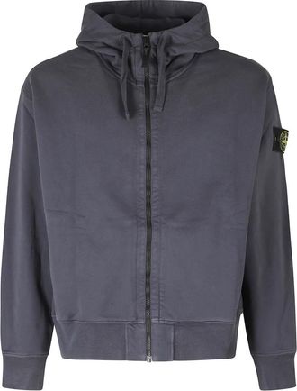Stone Island Hoodie met rits van katoenfleece - Heren - Vesten met rits - Blauw - M - Katoen - Hoodies & sweatvesten