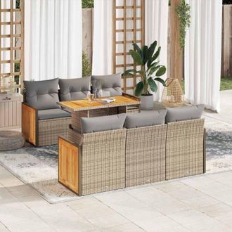 vidaXL Set Sof&aacute;s Jard&iacute;n Y Cojines 7 Pzas Rat&aacute;n Sint&eacute;tico Acacia Beige Vidaxl