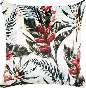 Beliani Coj&iacute;n De Terciopelo Verde Rojo Blanco Crema 45 X 45 Cm Patr&oacute;n De Hojas Edelweiss