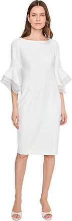 Adrianna Papell Knit Crepe Tiered Sleeve Dress Womens Dress Ivory : 12, Elastane/Polyester