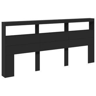 Berkfield Home Headboard Cabinet with LED Black 220x17x102 cm | Size: 220 x 17 x 102 cm