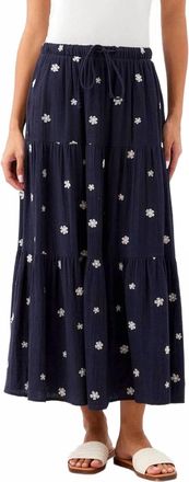 Karen Kane Embroidered Tiered Midi Skirt In Navy