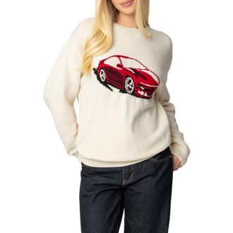 Edikted Motor Medley Graphic Crewneck Sweater in Cream at Nordstrom, Size Small