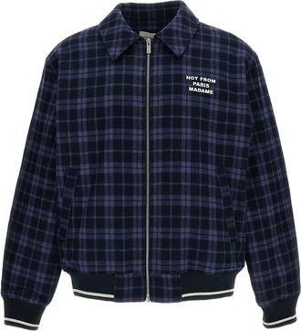 Dr&ocirc;le de Monsieur Checked Flannel Jacket with Signature Slogan