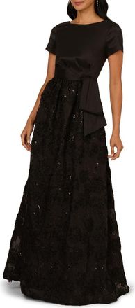 Adrianna Papell Soutache Floral Detail A-Line Gown in Black at Nordstrom, Size 10