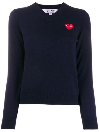 Comme Des Gar&ccedil;ons heart embroidery slim-fit jumper - Blue