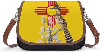 Generic New Mexico Flag Roadrunner And Yucca Crossbody Bag Womens Handbag PU Message Bags Shoulder Purse with Adjustable Strap