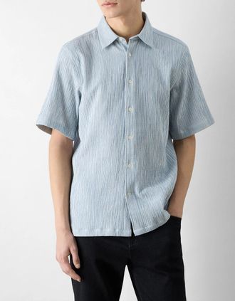 Oliver Sweeney Mens Oliver Sweeney Somerton Mens Striped Linen Shirt - Fine Blue Stripe - Size: 38/Regular