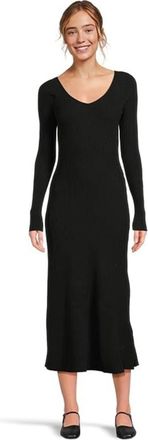 Madewell Nova Snowy Dress Large Black Ribbed V-Neck Bodycon Cozy GBO1921