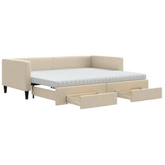 vidaXL Sof&aacute; Cama Nido Con Cajones Tela Color Crema 90x200 Cm Vidaxl