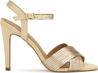 Kazar Beige en gouden sandalen met gekruiste bandjes - Dames - Sandalen met hakken - Beige - 41 EU - Leer - Schoenen