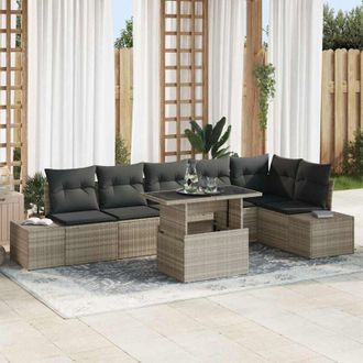 vidaXL Conjunto De Sof&aacute; De Jard&iacute;n 7 Pcs Gris Claro Polirat&aacute;n Vidaxl