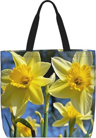 Generic Yellow Daffodils Flowers Shopper Bag Portable Grocery Bag Reusable Handbags For Work Yoga College