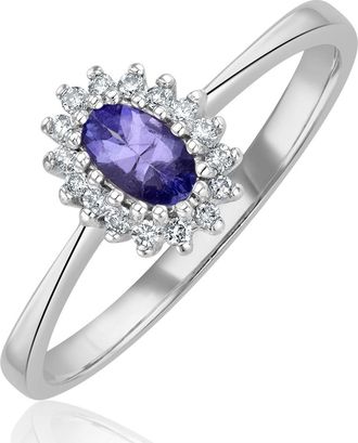 The Diamond Store Tanzanite 5 x 3mm And Diamond 9K White Gold Ring A4323Y