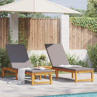 vidaXL vidaXL Sun Loungers 2 pcs with Table and Cushions Solid Wood Acacia