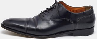 Santoni Black Leather Lace Up Oxfords