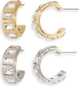 Natasha 2-Pack Faceted Stone Hoop Earrings in Gold/Silver at Nordstrom Rack
