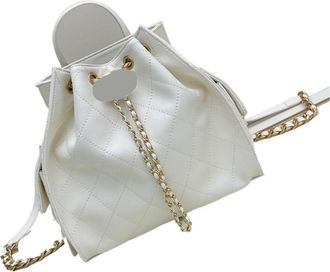 Generic Pattern Chain Straw Bucket Bag Large Capacity Womens Backpack Drawstring Summer(Brown)