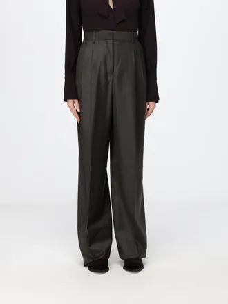 Agnona High-Waisted Wide Leg Trousers in Wool with Pleats and Belt Loops