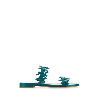 Gianvito Rossi Sliders, female, Green, Size: 10 US Ocean Coral Embellished Flat Sandal