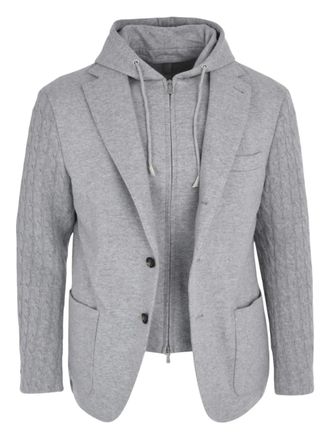 Eleventy layered single-breasted hooded blazer - men - Wool/Cashmere - 50 - Grey