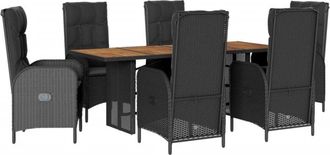vidaXL Set De Comedor De Jard&iacute;n 7 Pzas Y Cojines Rat&aacute;n Sint&eacute;tico Negro Vidaxl
