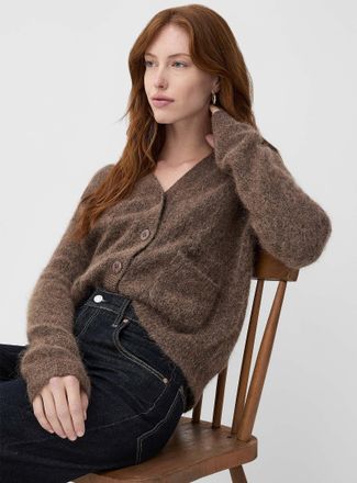 Contemporaine Womens Fuzzy alpaca wool-blend knit Cardigan Sweater