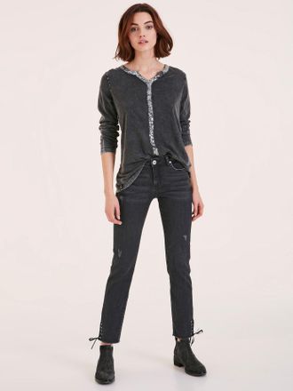 Heine Langarmshirt HEINE Shirt, Damen, Gr. 34, grau, 100% Baumwolle, unifarben, Rundhals, Shirts Langarmshirt