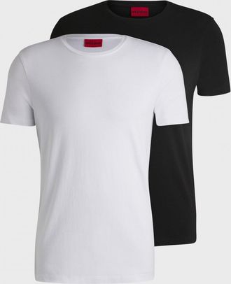 HUGO BOSS Hugo Round Mens Two-Pack of Slim-Fit T-Shirts in Stretch Cotton NOS - Black/White - Size X-Large