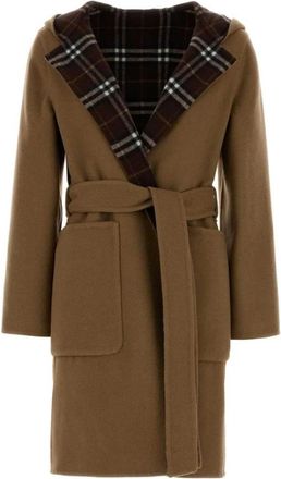 Burberry Omkeerbare wollen jas met capuchon - Dames - Jas met riem - Bruin - XS - Wol - Jassen