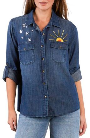 BILLY T Hello Sunshine Embroidered Button-Up Shirt in Dusk Denim at Nordstrom, Size X-Small
