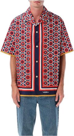 Valentino Garavani Bowling Shirt met Grafische Print - Heren - Korte mouwen Overhemden - Rood - M - Katoen - Overhemden
